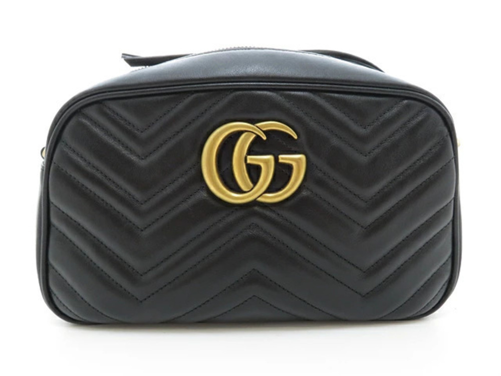 Gucci Chain Shoulder Bag GG Marmont Quilted Black Calfskin